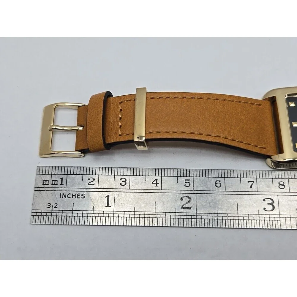 Rebecca Minkoff Womens Black Dial Tank Dress Watch New Battery Gold Tone Leather